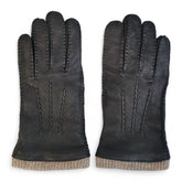 Mens Black Italian Leather Gloves with Wool Trim & Lining
