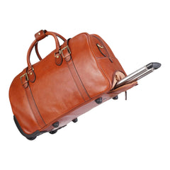 Deep Tan Leather Wheeled Cabin Holdall With Detachable Shoulder Strap