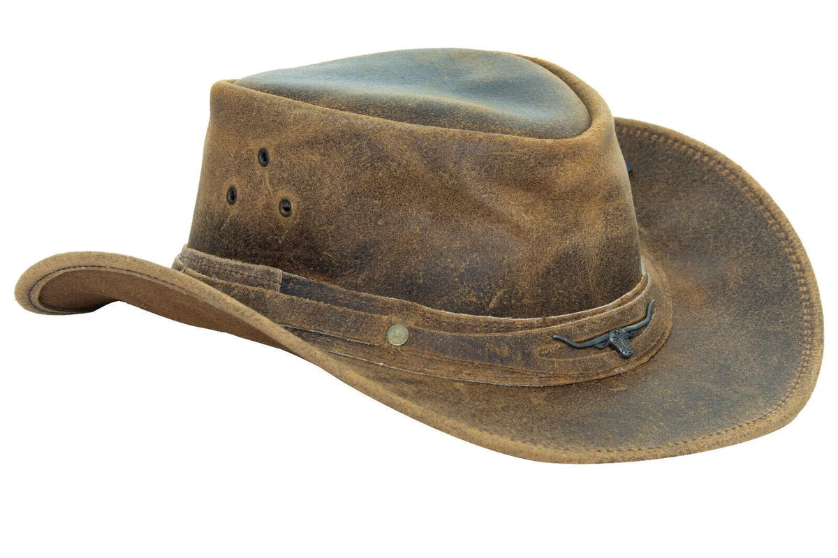 Antique Tan Buff Western Bush Style Leather Hat Leather Jacket Company