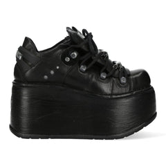 NEW ROCK - M-120N-C96 Black Leather Wedge Platform Boots