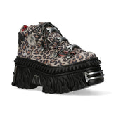 NEW ROCK - 106WALL-C56 Leopard Print Leather Tower Ankle Boots