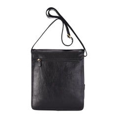 Black Leather Flap Over Cross Body Travel Bag