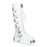NEW ROCK - M-272-C69 White Leather Knee High Lace Up Boots