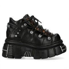 NEW ROCK - M-106N-C86 Black Flame Leather Platform Boots