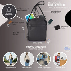 Black Leather Cross Body Travel Bag