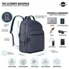 Large Navy Vintage Leather Laptop Rucksack