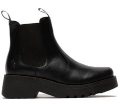 Fly London - MEDI789 Women's Black Leather Platform Heel Chelsea Boots