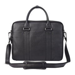 Black Vintage Leather Laptop Messenger Briefcase With Detachable Shoulder Strap