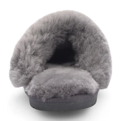 Womens Grey Genuine Sheepskin Mule Slippers: Luna
