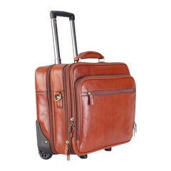 Deep Tan Vintage Leather Wheeled Extra Compartment Laptop Briefcase Bag