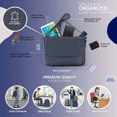 Navy Vintage Leather Flap Over Laptop Messenger Satchel