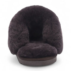 Womens Brown Genuine Sheepskin Mule Slippers: Luna