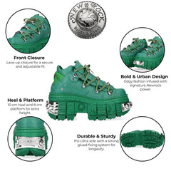 NEW ROCK - M-106WALL-C29 Green Leather Platform Ankle Boots