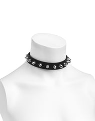 Cone Stud Black Leather Choker with Buckle Fastener
