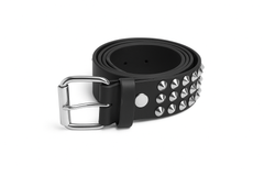 Men's Triple Cone Studded Black Leather Belt with Interchangeable Buckle