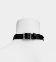 Square Studded Black Leather Choker with Buckle Fastener