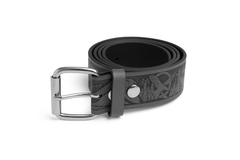 Men's Embossed Grey Leather Belt with Interchangeable Buckle
