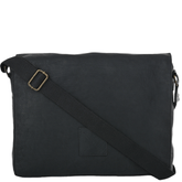 Black Leather Flap Over Messenger Bag