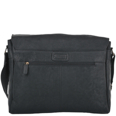 Black Leather Flap Over Messenger Bag