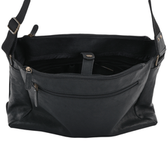 Black Leather Flap Over Messenger Bag