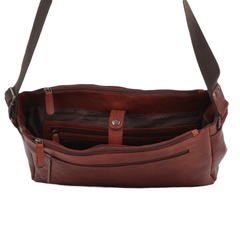 Cognac Leather Flap Over Messenger Bag