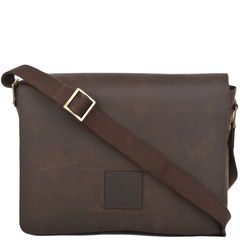 Mud Brown Leather Flap Over Messenger Bag