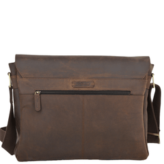 Mud Brown Leather Flap Over Messenger Bag