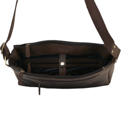 Mud Brown Leather Flap Over Messenger Bag
