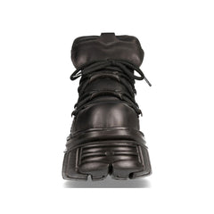 NEW ROCK 106N-S52 TOWER SHOES Metallic Black Leather Biker Punk Gothic Boots