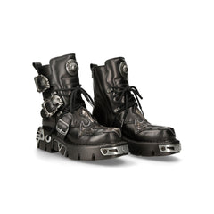 NEW ROCK 407-S1 Black Leather Silver Cross Gothic Punk Biker Boots