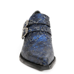 NEW ROCK - M-7960-S7 Men's Blue Leather Steel Embossed Ankle Boots