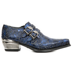 NEW ROCK - M-7960-S7 Men's Blue Leather Steel Embossed Ankle Boots