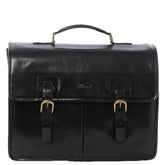 Men's Black Leather Triple Gusset Briefcase with Shoulder Strap