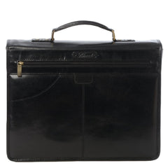 Men's Black Leather Triple Gusset Briefcase with Shoulder Strap