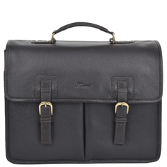 Men's Tumble Brown Leather Triple Gusset Briefcase with Shoulder Strap