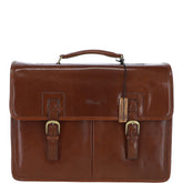 Men's Chestnut Leather Triple Gusset Briefcase with Shoulder Strap