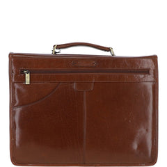 Men's Chestnut Leather Triple Gusset Briefcase with Shoulder Strap