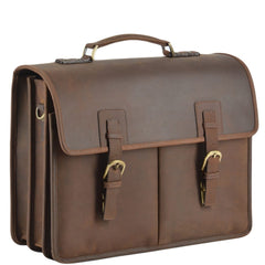 Men's Mud Leather Triple Gusset Briefcase with Shoulder Strap
