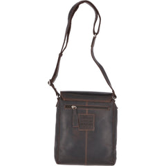 Oily Brown Leather Flap Over Small Messenger Flight Bag