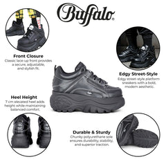 Buffalo - Womens Vegan Leather Black Chunky Platform Trainers - 1339-14