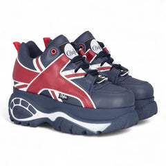 Buffalo - Womens Vegan Leather Blue & Red Chunky Platform Trainers - 1339-14