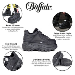 Buffalo - Womens Vegan Leather Black Chunky Platform Trainers - 1339-14-2.0