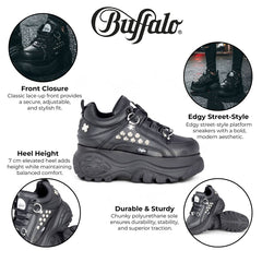 Buffalo - Womens Vegan Leather Black Studded Chunky Platform Trainers - 1339-14-Punk