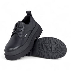 Buffalo - Womens Vegan Leather Black Chunky Lace Up Shoes - Pluto