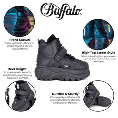 Buffalo - Womens Vegan Leather Black Chunky Platform High Ankle Boots - 1348-14-2.0