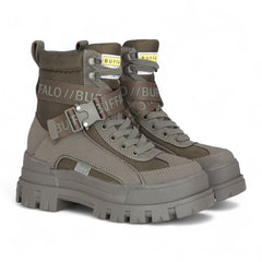 Buffalo - Womens Vegan Leather Khaki Zip Up Combat Walking Style Boots - Aspha-Com1