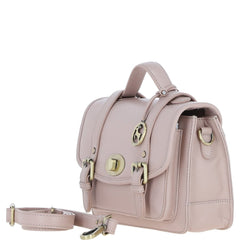 Womens Beige Leather Classic Vintage Satchel Style Bag & Detachable Shoulder Strap