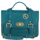 Womens Teal Leather Classic Vintage Satchel Style Bag & Detachable Shoulder Strap
