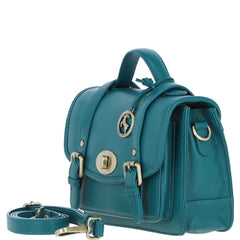 Womens Teal Leather Classic Vintage Satchel Style Bag & Detachable Shoulder Strap