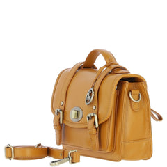 Womens Mustard Yellow Leather Classic Vintage Satchel Style Bag & Detachable Shoulder Strap